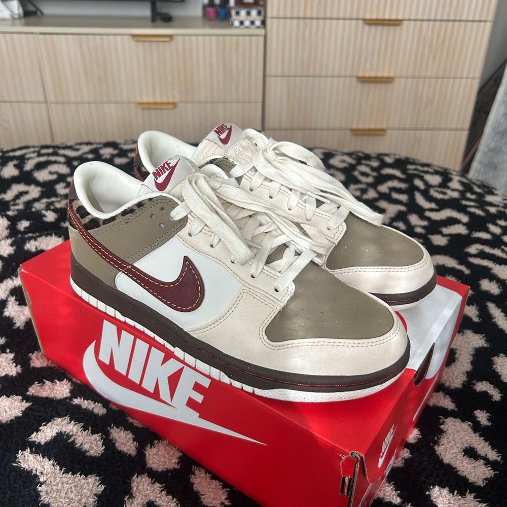 Nike Womens Dunk Low Khaki Team Red Sneakers